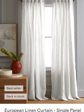 Quince European Luxe Linen White curtain panel 48x84 (one panel)